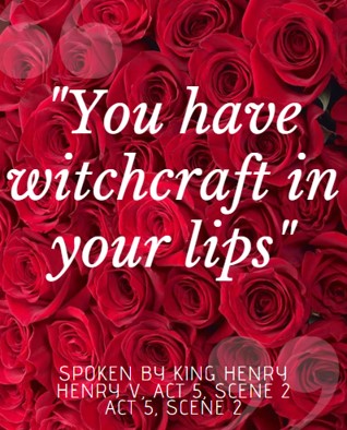 Shakespeare love quotes for valentines day on red rose background - 'you have witchcraft in your lips'